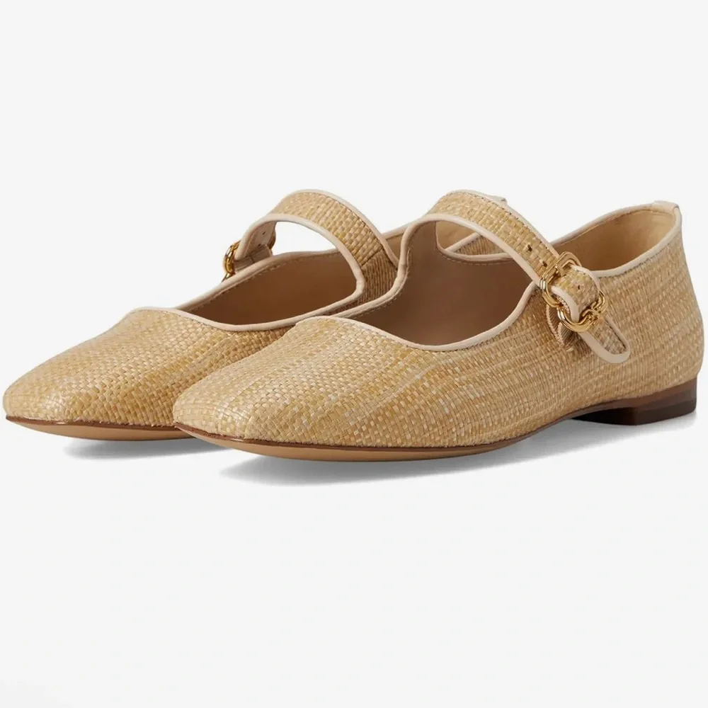 Sam Edelman Gold/Woven Mary Jane Flats Bleached/Beechwood - Picture 5 of 10